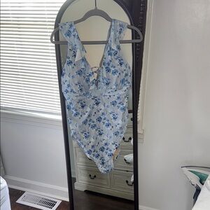 A Pea in the Pod Light Blue Floral Maternity Swim One-Piece